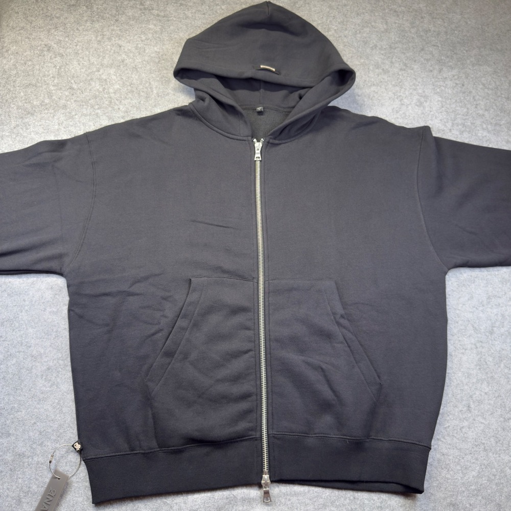 ANANKE Zip Hoodie Men Large Black New Heavyweight Fleece Boxy Fit Sweatshirt